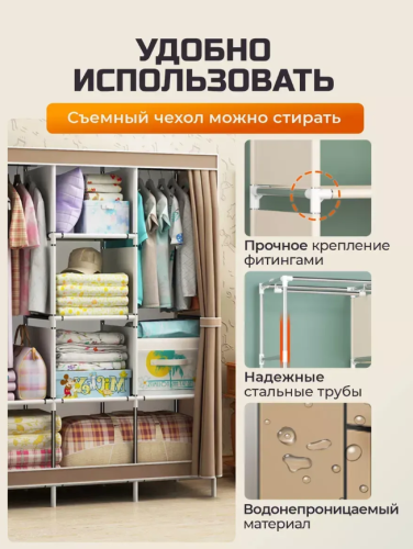 Шкаф для одежды в прихожую тканевый распашной фото 3