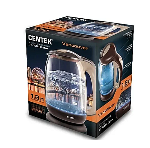 Чайник электрический CENTEK CT-0034/2200Вт, 1,8л, стекло, внутренняя LED подсветка фото 2