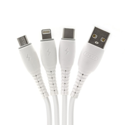 Кабель 3 в 1 BYZ BC-023, USB - microUSB/Lightning/Type-C, 5 А, 1.2 м, белый 7550709 фото 2
