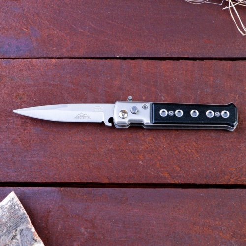 Нож складной автоматический , рукоять хромированная (с кнопкой, фиксатором)