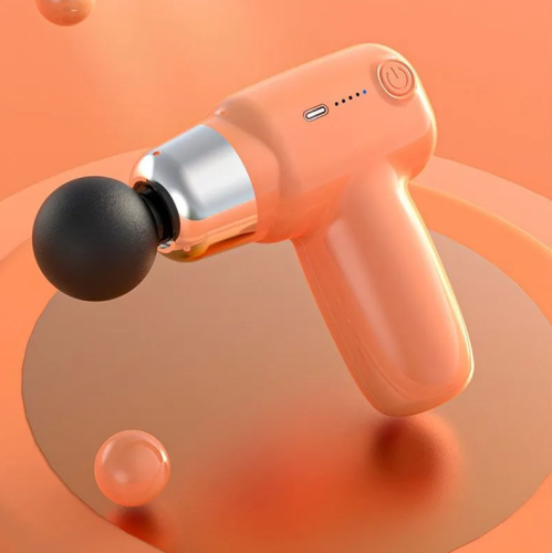 Мини массажный пистолет, Перкуссионный массажер для тела, 3200 уд/мин, c 4 насадок, 5 скоростей, зарядка Type-C, оранжевый