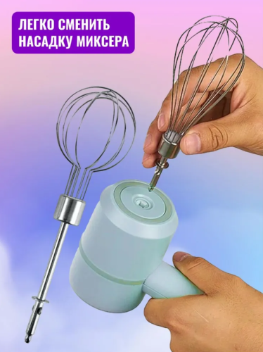 Беспроводной ручной миксер / Ручной миксер 3 в 1 / измельчитель овощей Хозяюшка фото 3