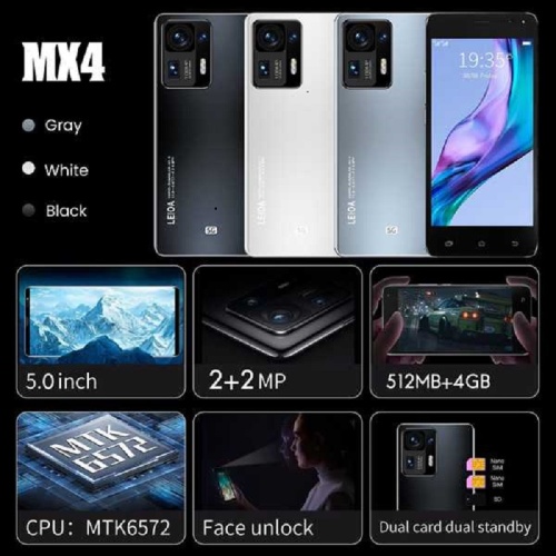 Смартфон MX4 с 5,5-дюймовым дисплеем, четырёхъядерным процессором MTK6572, ОЗУ 5,0 МБ, ПЗУ 4 Гб, двумя слотами для SIM-карт, Android 512 фото 2