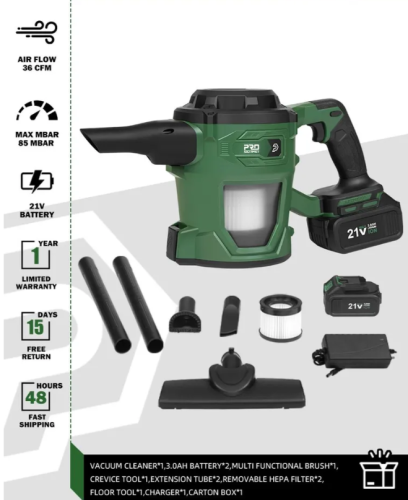 Беспроводной автопылесос, 2,5 литров, 500 Вт, 85 mbar, 21 В/3,0 Ач, 2 АКБ, фото 2