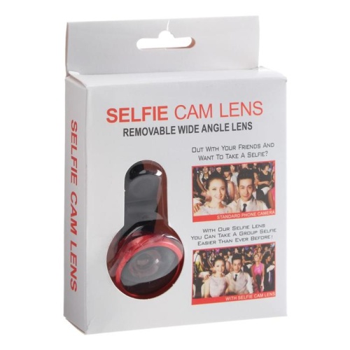 Линза для телефона Selfi Cam lens, для фронтальной камеры, с прищепкой, красная 5430057