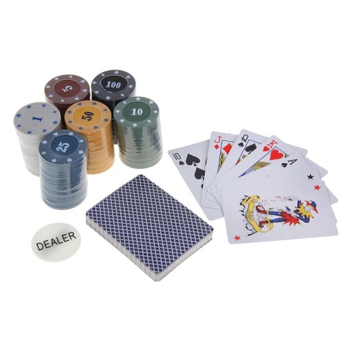 Покер, набор для игры (карты 2 колоды микс, фишки 120 шт.), с номиналом, 57 х 40 см фото 4