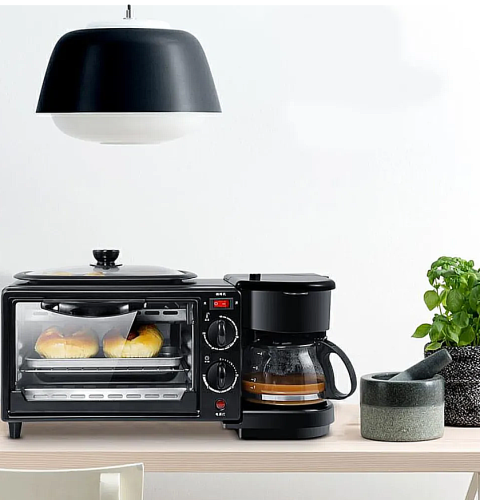Многофункциональная электрическая мини-печь 3 в 1/духовка,кофеварки и гриль/кухонный комбайн/Мультипекарь машина для завтрака фото 13