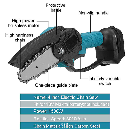 Пила цепная мини "Дровосек"Электрическая + 2 АКБ в комплекте / Садовая мини цепная пилая фото 3
