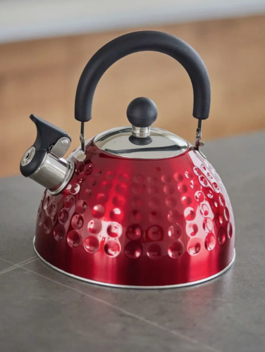 Чайник для плиты со свистком 2л металлический стальной нержевейа красный фото 12
