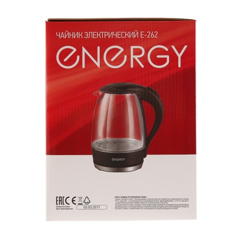 Чайник электрический ENERGY E-262, стекло, 1.7 л, 2200 Вт, черный 4325203 фото 9