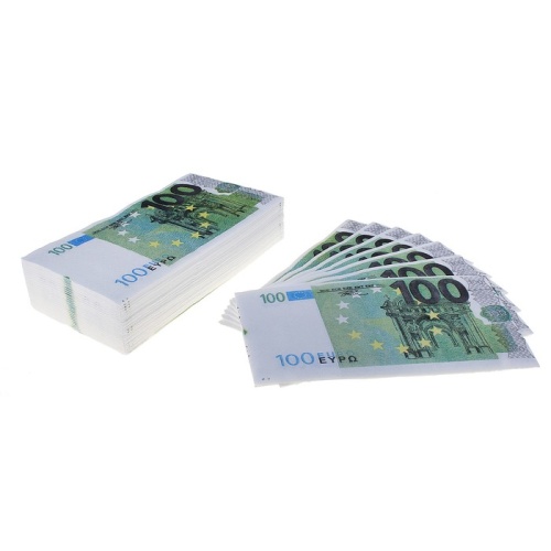 Сувенирные салфетки "Пачка денег 100 евро" двухслойные 25 листов 33х33 см
