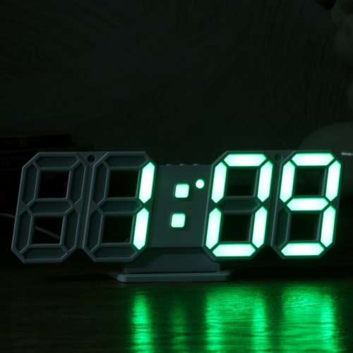 Часы-будильник электронные "Цифры", цифры зеленые, с термометром, черные, 23х9.5х3 см  4900412 фото 2