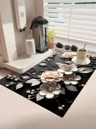 Коврик для сушки посуды 40 см х 30 см, 1 шт цветы фото 2
