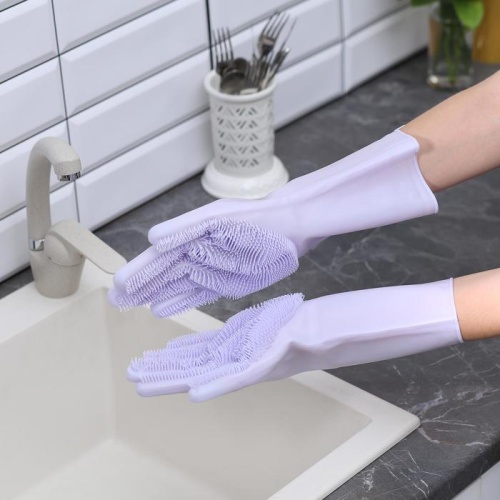 Перчатки хозяйственные со щетинками.для мытья посуды и уборки дома фото 6