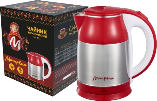 Чайник электрический МАТРЁНА MA-121 нержавейка красный (7363)