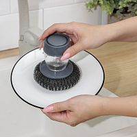 Щётка для мытья посуды и сковородок, с дозатором для моющего средства,  металлическая губка