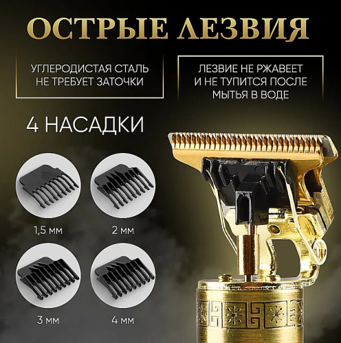 Профессиональный мужской набор для стрижки волос, аккумуляторный триммер для бороды и усов с 4 насадками и маслом фото 3