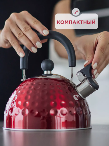 Чайник для плиты со свистком 2л металлический стальной нержевейа красный фото 11