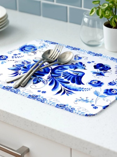 Carte Blanche Нано коврик для сушки посуды диатомитовый влаговпитывающий Гжель 30х40 см фото 3