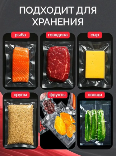 Пакеты для вакууматора рифленые, для хранения и заморозки продуктов фото 2