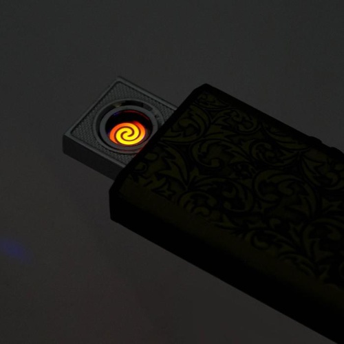Зажигалка электронная  Узор  спираль, USB штекер, 8х2,5х0,7 см, золото №1 фото 3