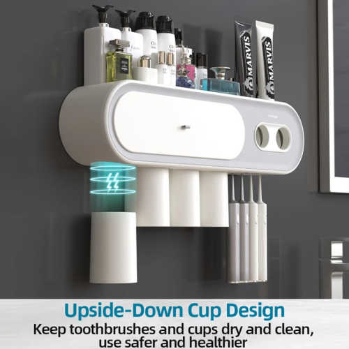 Электрический держатель для зубных щеток.Настенный автоматическая подача для зубной пасты.Ящик для хранения ваты и пр.Органайзер
 фото 4