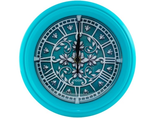 Часы настенные Vigor Д-24 Лепнина в бирюзовом, диаметр 240 мм, пластик
