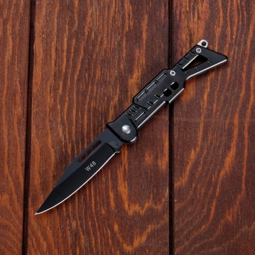 Нож складной, чёрное лезвие 6,4 см, рукоять в виде автомата, 15 см