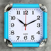 Часы настенные квадратные Flat, 19,5 ? 19,5 см, рама голубая, углы хром 1195063
