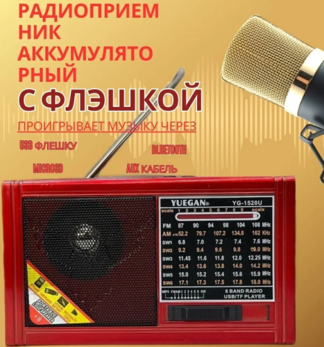 Радиоприемник аккумуляторный с флэшкой Yuegan Красный