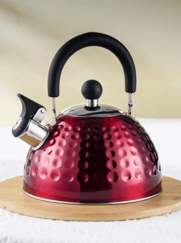 Чайник для плиты со свистком 2л металлический стальной нержевейа красный фото 13