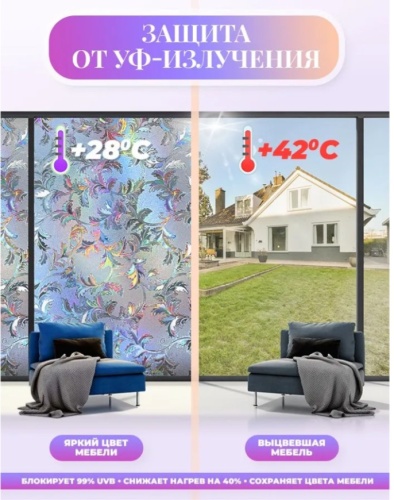 Пленка солнцезащитная для окон, Пленка на окно солнцезащитная самоклеящаяся,60x200CM фото 2